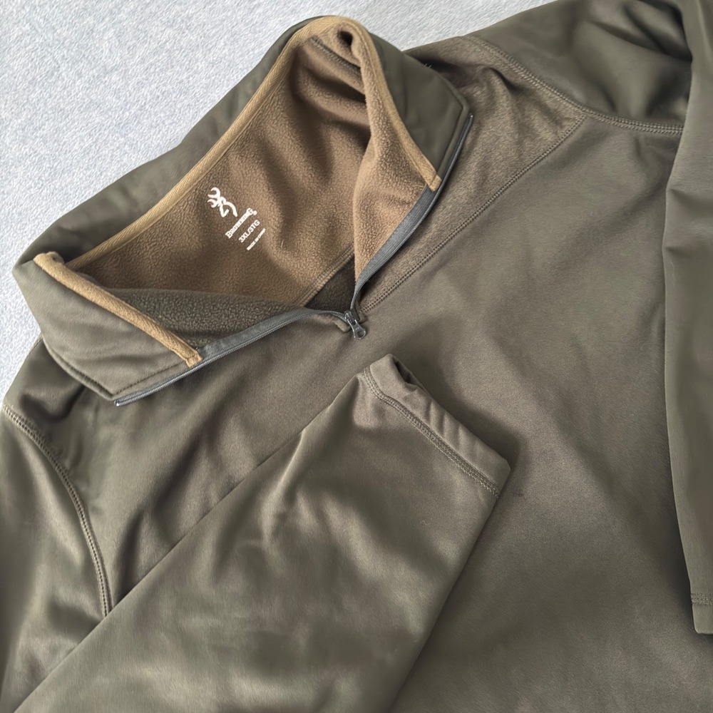 Browning Mens 3XL Olive Green Quarter Zip Fleece Lined Pullover Mock Neck Jacket